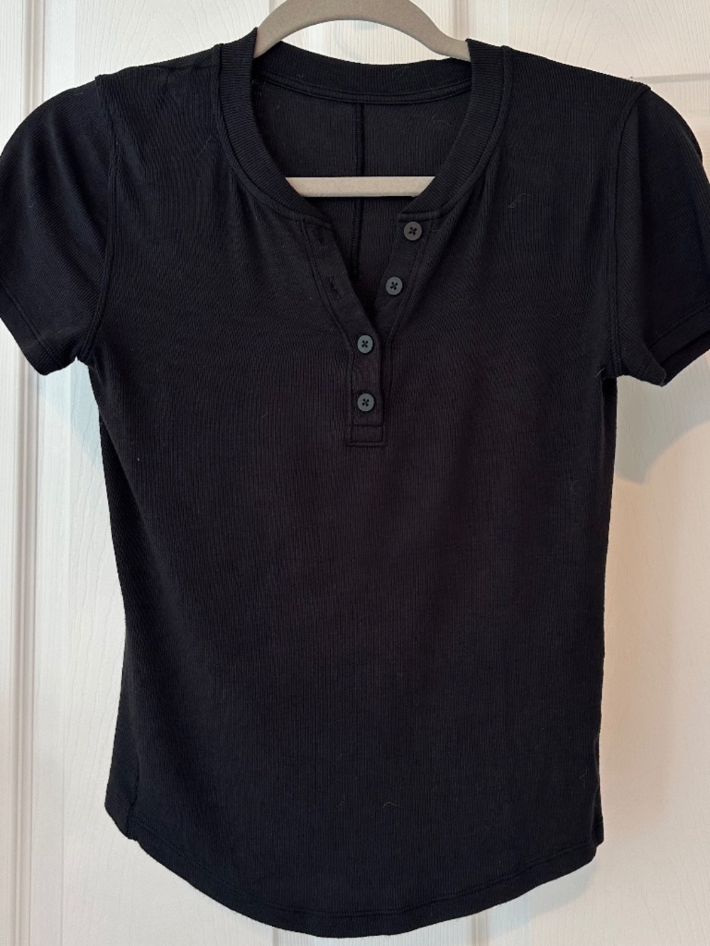 lululemon Black Ribbed Henley Short Sleeve Top XS